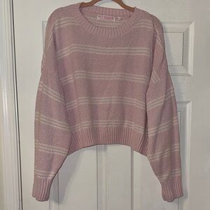Pink & White Striped Oversized Cropped Sweater